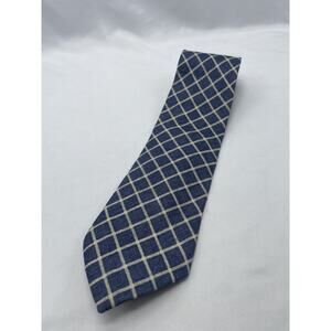 Brooks Brothers 100% All Linen Check Checkered Geometric Blue Tie